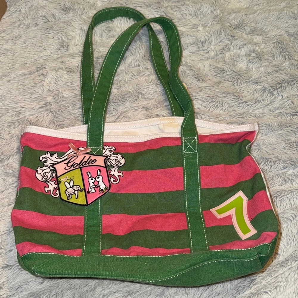 Bath‎ & Body Works Goldie Green and Pink Striped Tote